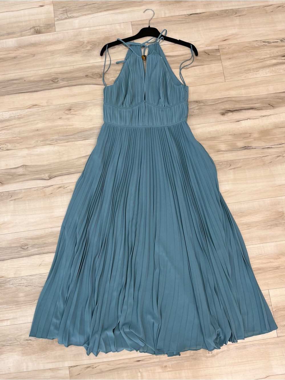Jonathan Simkhai Pleated Halter Maxi Dress in Dusty Blue
